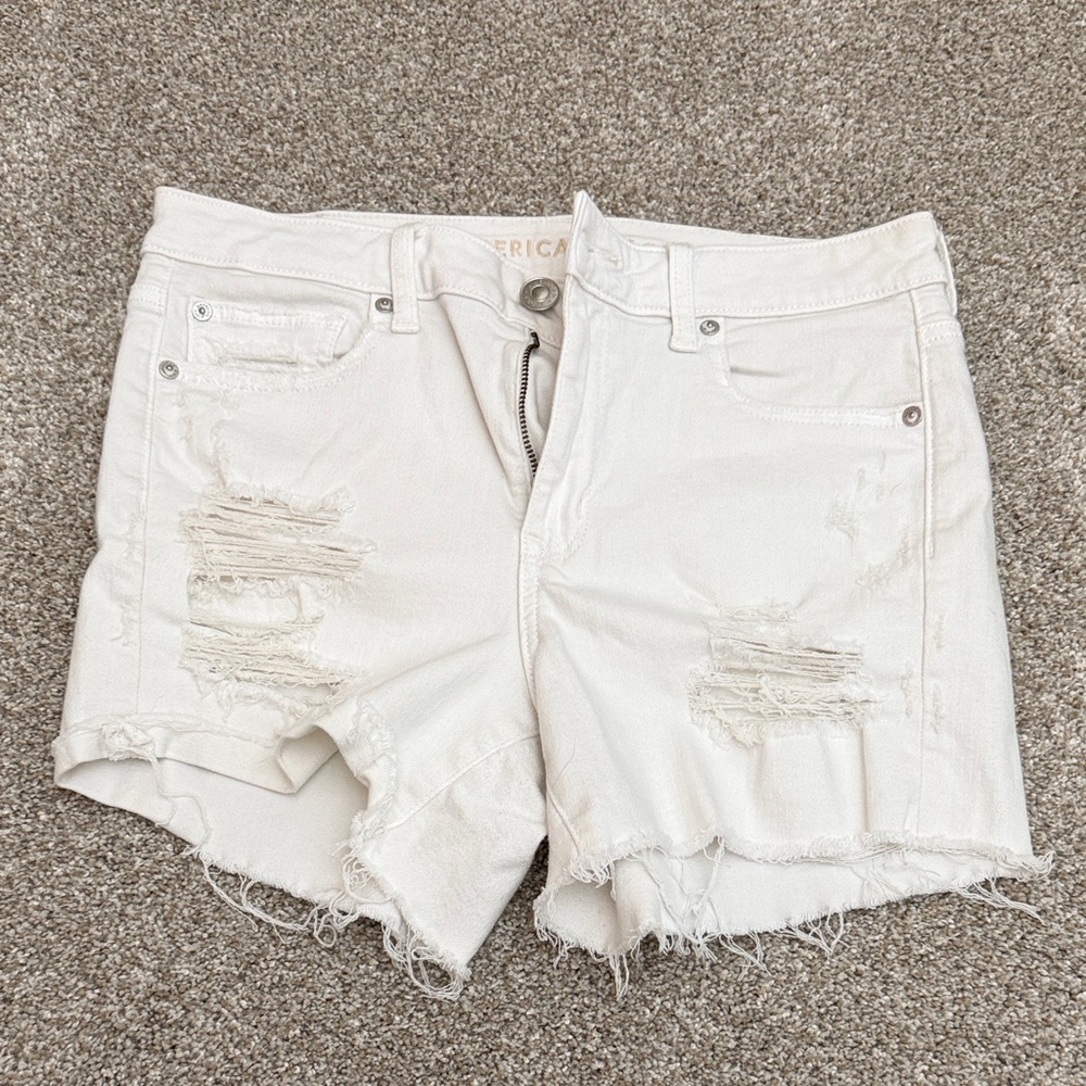 American Eagle Outfitters Women's White Distressed Jean Shorts